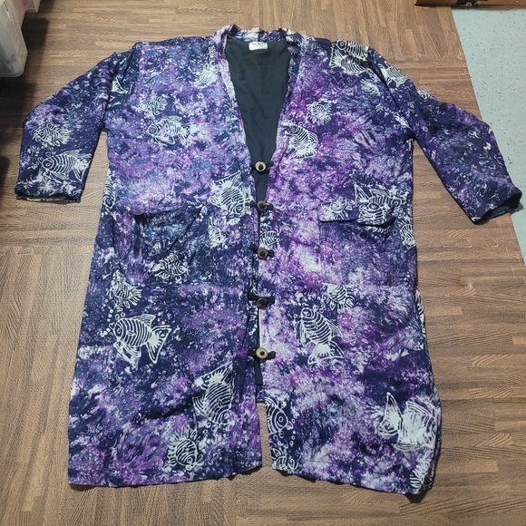 Ok Mike Women FIsh Print Pattern Longsleeves Long Rayon coat Cardigan - Picture 5 of 13